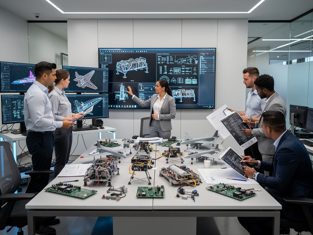 Équipe d'ingénieurs en bureau d'études aéronautique